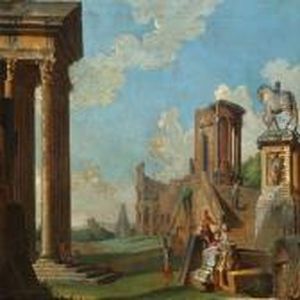 Capriccio With Figures Among Classical Ruins by Giovanni Niccolo Servandoni