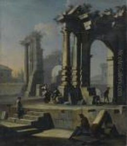 Capriccio Architettonico Con Figure by Giovanni Niccolo Servandoni