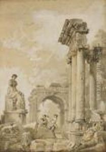 Personnages Dans Des Ruines Romaines by Giovanni Niccolo Servandoni