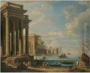 A Capriccio Of A Mediterranean Harbour Scene
