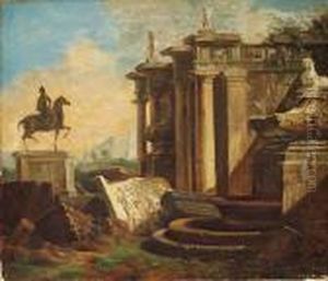 Panini Style Or Copy After, 18th Century: An Equestrian Statue And Classic Ruins