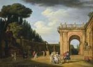 Personnages Elegants Sur La Terrasse D'un Palais by Giovanni Niccolo Servandoni