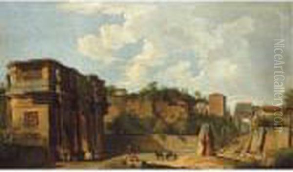 Rome, A View Of The East End Of 
The Palatine Hill, The Arch Of Constantine, And The Arch Of Titus Beyond - view 1