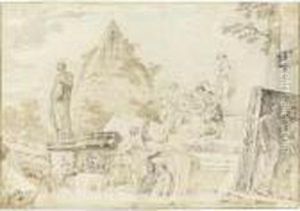 Architectural Capriccio With A 
Group Of Young Men In Discussion Amongst Roman 
Ruins With The Pyramid Of Caius Cestius Beyond