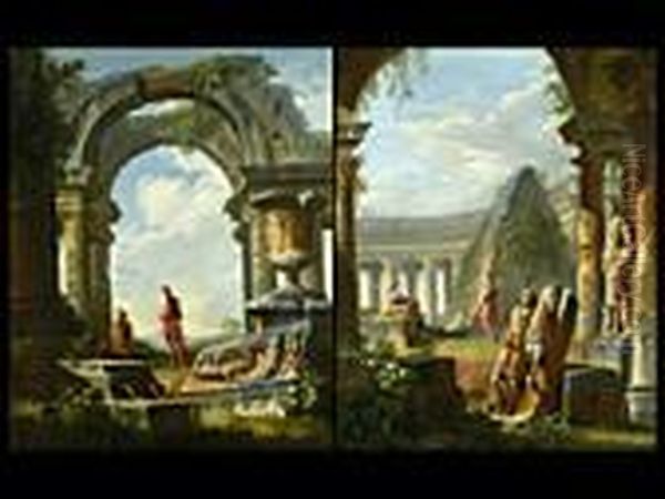 Paar Gemalde: Blick Auf Die
Cestius-pyramide Mit Maler Und Jungling Und Marius In Den Ruinen
Karthagos - view 1