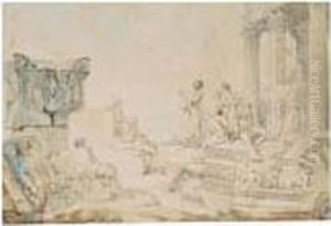 Capriccio Con Figure E Rovine Romane by Giovanni Niccolo Servandoni
