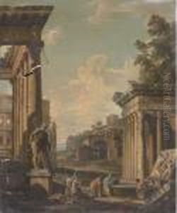 A Capriccio Of Classical Architecture With Figures By Afountain by Giovanni Niccolo Servandoni