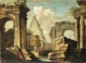 A Capriccio Of Classical Ruins With Figures by Giovanni Niccolo Servandoni