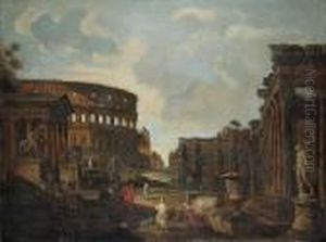 A
Of Roman Ruins With The Colosseum And The Arch Of Constantine by Giovanni Niccolo Servandoni