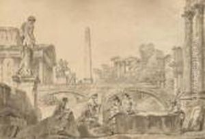 A Capriccio With The Temple Of Vesta by Giovanni Niccolo Servandoni