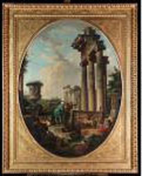 A Capriccio Of Roman Ruins With The Borghese Vase And Figures - view 1