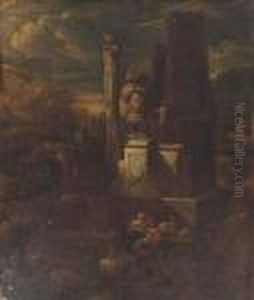 A Capriccio Of Classical Ruins With A Shepherd And Shepherdessconversing by Giovanni Niccolo Servandoni