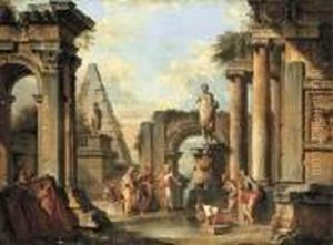 A Capriccio Of Classical Ruins With Diogenes Throwing Away Hiscup