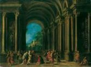 Architekturcapriccio Mit Biblischer Staffage (christus Und Die Ehebrecherin. by Giovanni Niccolo Servandoni