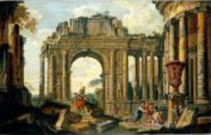 An Architectural Capriccio With Belisarius And Soldiers Among Ruins