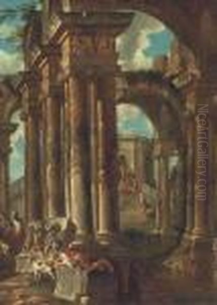 A Capriccio Of Roman Ruins With Soldiers And Other Figures - view 1
