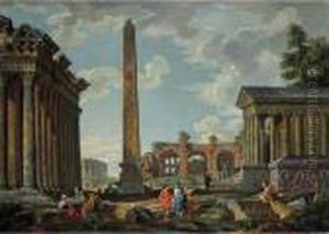 Veduta Ideata, Con Obelisco, Il Tempio Di Adriano E Quello Della Fortuna Virile