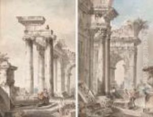 Washerwomen Among Ruins; And Soldiers Conversing Among Ruins by Giovanni Niccolo Servandoni