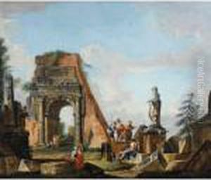 A Capriccio Of Roman Ruins Including The The Arch Of Titus And The Statue Of Achilles