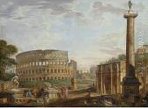 Capriccio View Of The Colisseum 
And Arch Of Constantine Near The Roman Forum, With The Statue Of The 
Dying Gaul And Trajan's Column - view 1