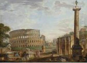 Capriccio View Of The Colisseum 
And Arch Of Constantine Near The Roman Forum, With The Statue Of The 
Dying Gaul And Trajan's Column