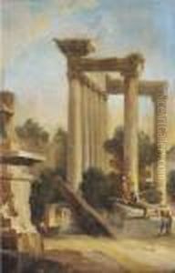 Soldiers Conversing Amongst Classical Ruins by Giovanni Niccolo Servandoni
