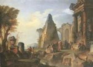 An Architectural Capriccio With Alexander Visiting The Tomb Of Achilles by Giovanni Niccolo Servandoni