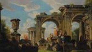 A Capriccio Of Classical Ruins, A Temple, And An Urn, With A Sybil And Other Figures