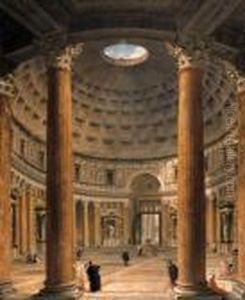 The Interior Of The Pantheon,
Rome, Looking North From The Mainaltar Towards The Entrance, The Piazza
Della Rotonda Beyond by Giovanni Niccolo Servandoni