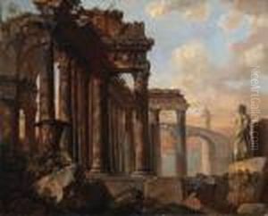 A Capriccio Of Classical Ruins 
With The Farnese Hercules, Abas-relief Of Marcus Aurelius Entering Rome 
And Trajan's Column Inthe Distance