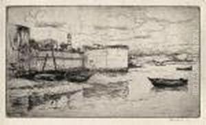 Concarneau. Mury Obronne Starego Miasta I Lodzie Przy Brzegu by Jozef Pankiewicz