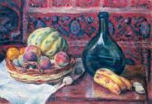 Brzoskwinie, Melon, Banany; [martwa Natura Z Zielona Butla], 1924 R.
