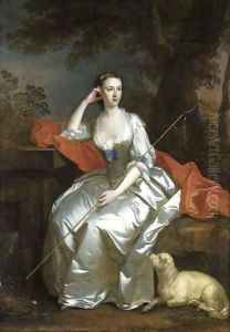Portrait of Lady Jane Douglas, full-length, as a shepherdess seated in a landscape by Allan Ramsay