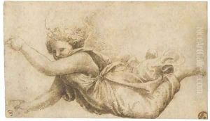 A flying angel, after Raphael by Marcantonio Raimondi