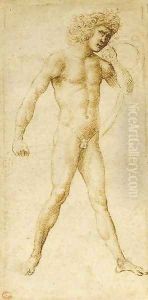 A standing nude holding a veil by Marcantonio Raimondi