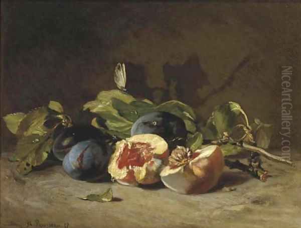 Prunes and a peach - view 1