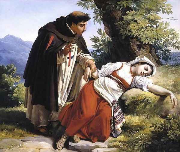 Young Monk Waking a Roman Peasant Girl - view 1