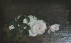 Still Life Of White Roses On A Table