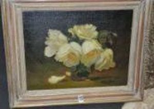 Still Life Of White Roses In A Glass Vase by James Stuart Park