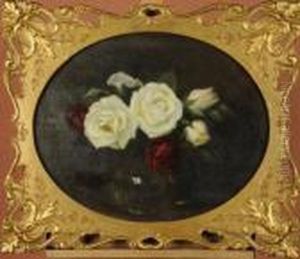 Still Life Of Red And White Roses, Held Ina Spherical Glass Vase