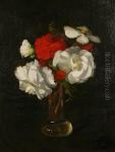 Red And White Flowers In A Glass Vase