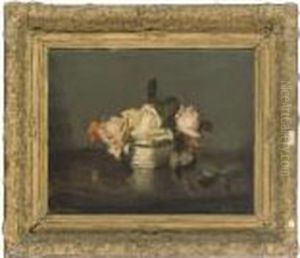 Roses In A Blue And White Bowl