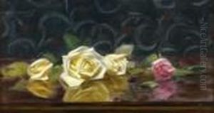 A Still Life Of Pnk And Yellow Roses by James Stuart Park