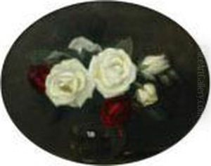 Red And White Roses In A Glass Bowl by James Stuart Park