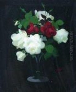 A Still Life Of Red And White Roses by James Stuart Park
