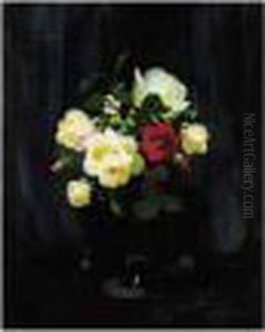 Still Life Of Roses In A Glass Vase by James Stuart Park