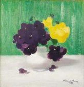 Still Life Of Purple And Yellow Pansies