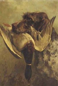 Griffon retrieving a mallard by Percival Leonard Rosseau