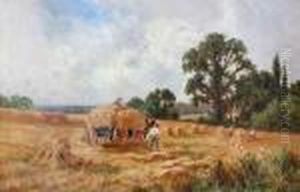 Harvest Scene With Men Loading Cornstooks On Awagon