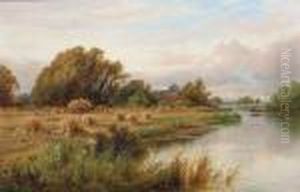 Harvest Time. On The Banks Of The Thames. Nr. Streatley, Berks. by Henry Hillier Parker